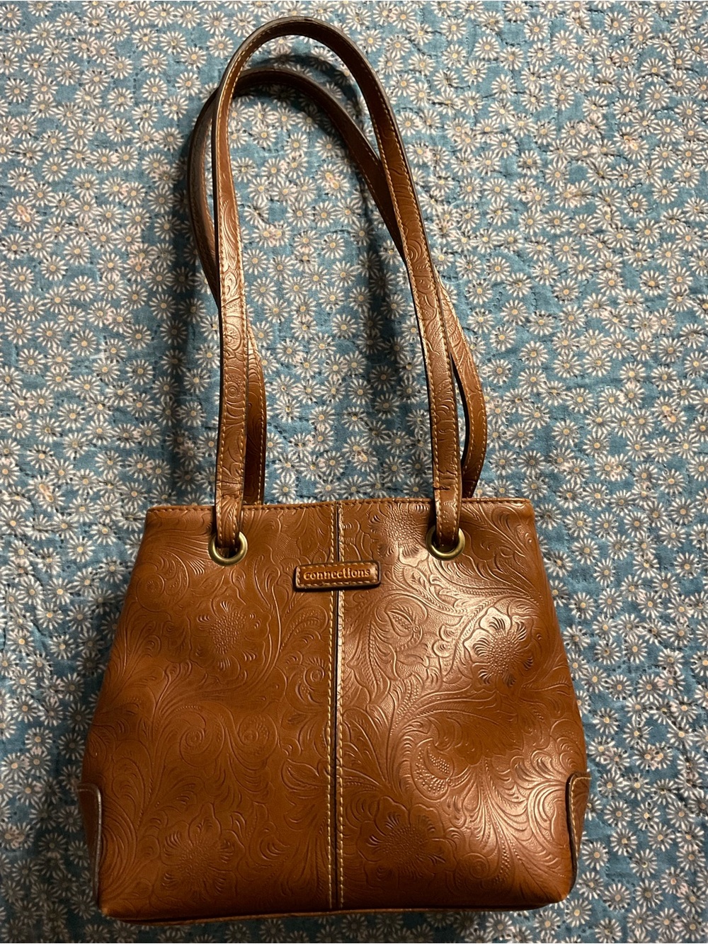 Confections Embossed Leather Shoulder Bag in Brown